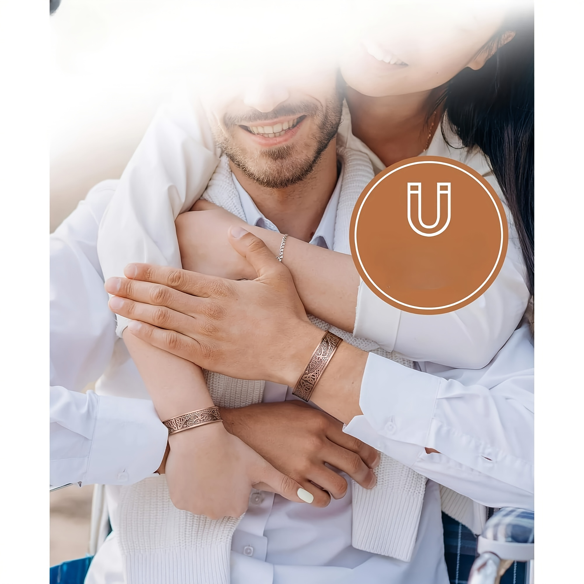 Couple Set Magnetic Bangle Bracelets with Adjustable Length